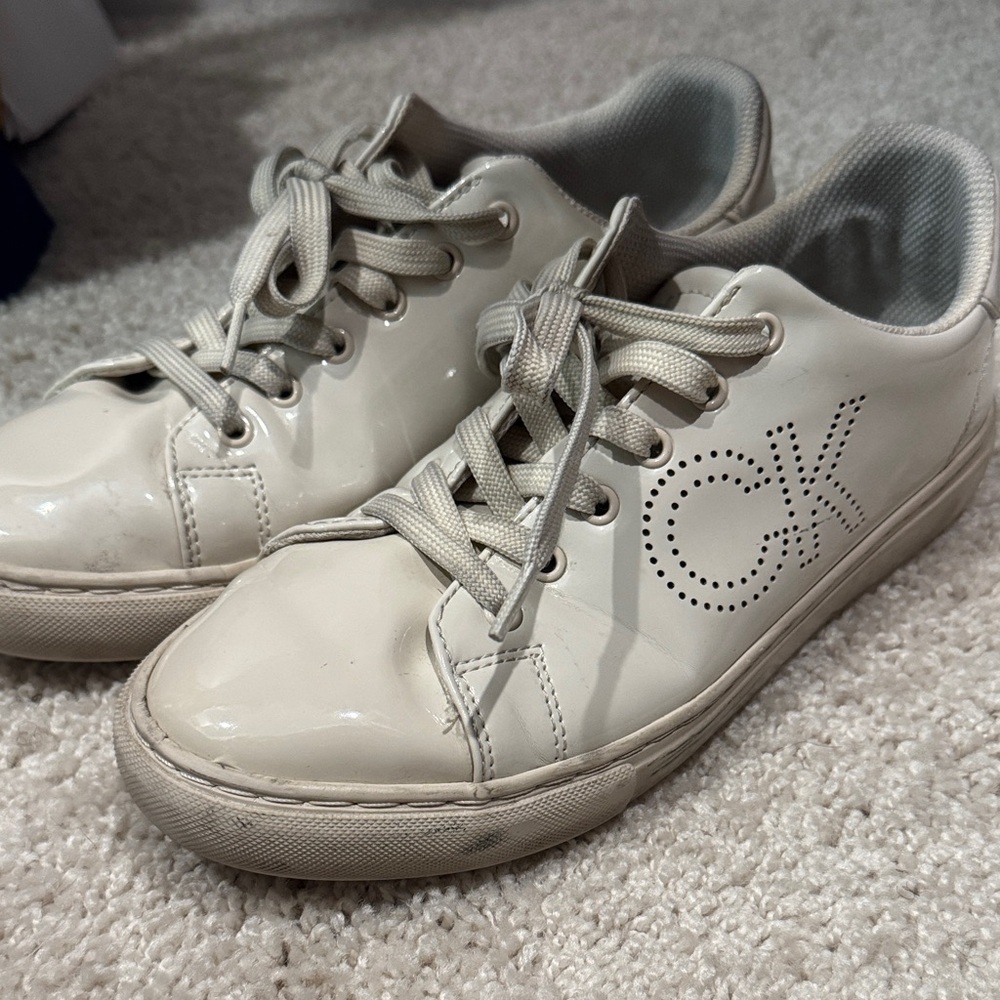 Calvin Klein Beige Patent Leather Sneakers